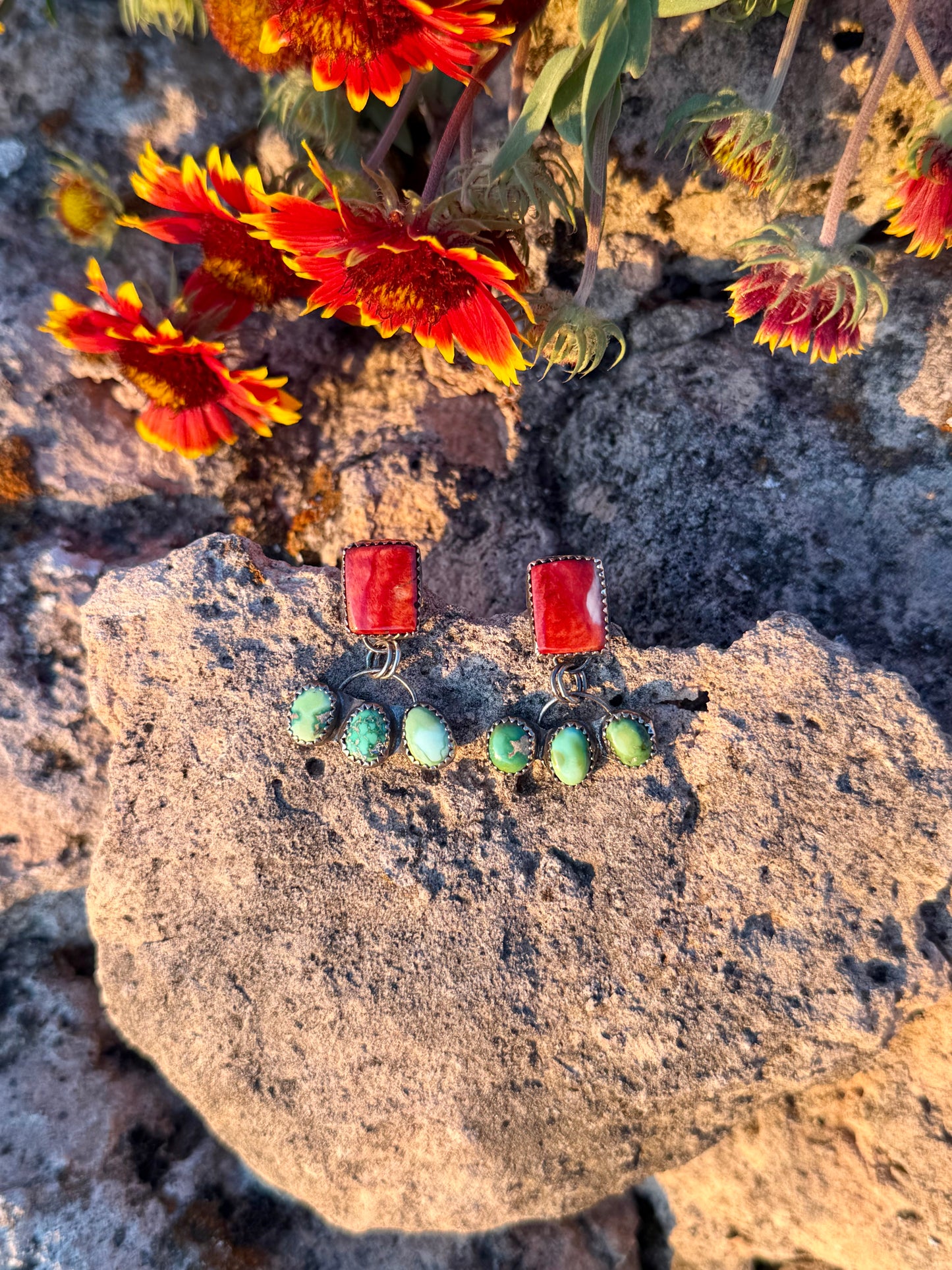 Red Spiny Oyster + Sonoran Gold Earrings