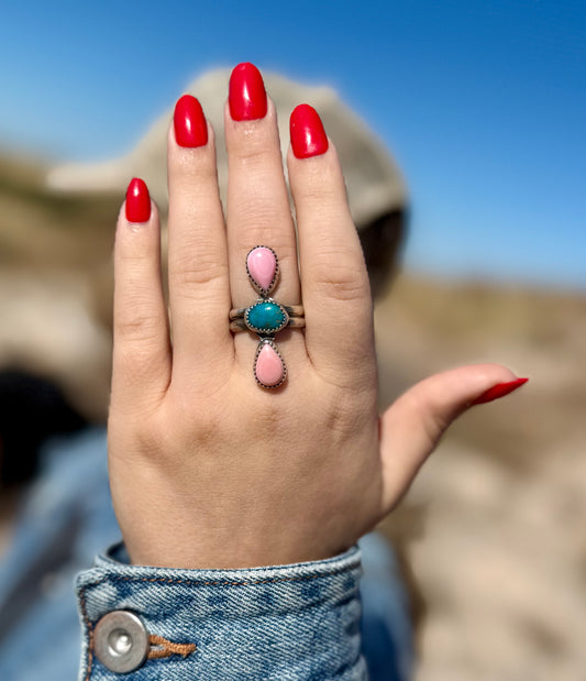 Pink Conch + Turquoise Ring Size 8.5