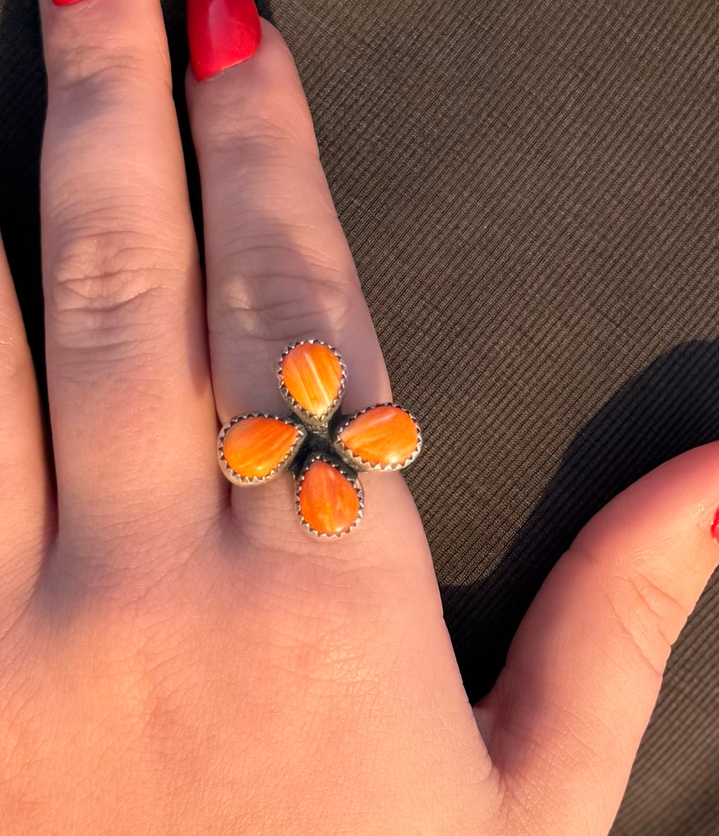 Orange Spiny Oyster Ring Size 7