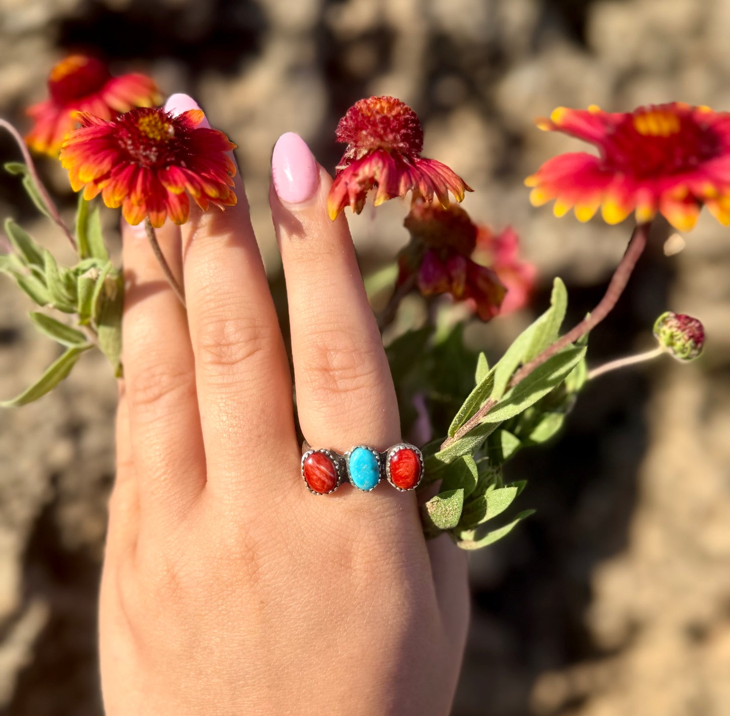 Red Spiny Oyster + Turquoise Ring Size 9
