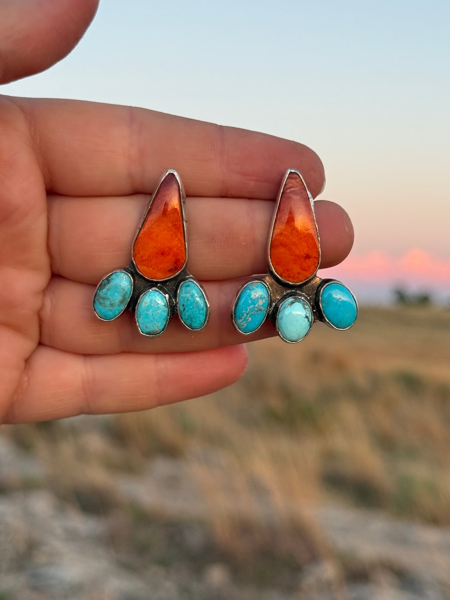 Orange Spiny + Turquoise Earrings