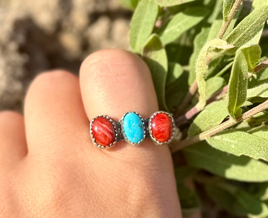 Red Spiny Oyster + Turquoise Ring Size 9