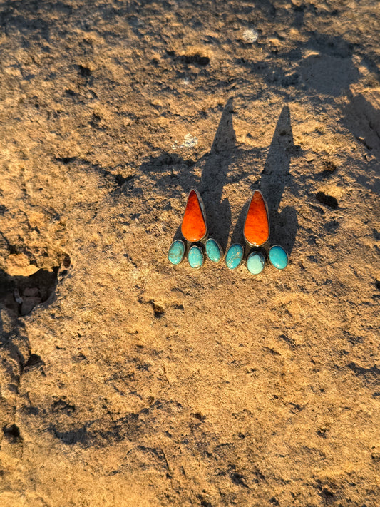 Orange Spiny + Turquoise Earrings