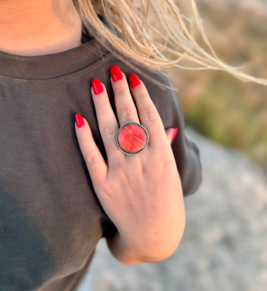 Red Spiny Oyster Statement Ring Size 9