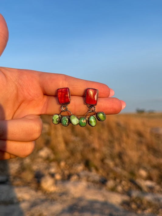Red Spiny Oyster + Sonoran Gold Earrings