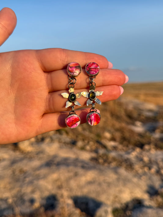 Pink Spiny Oyster + Green Tourmaline Flowers