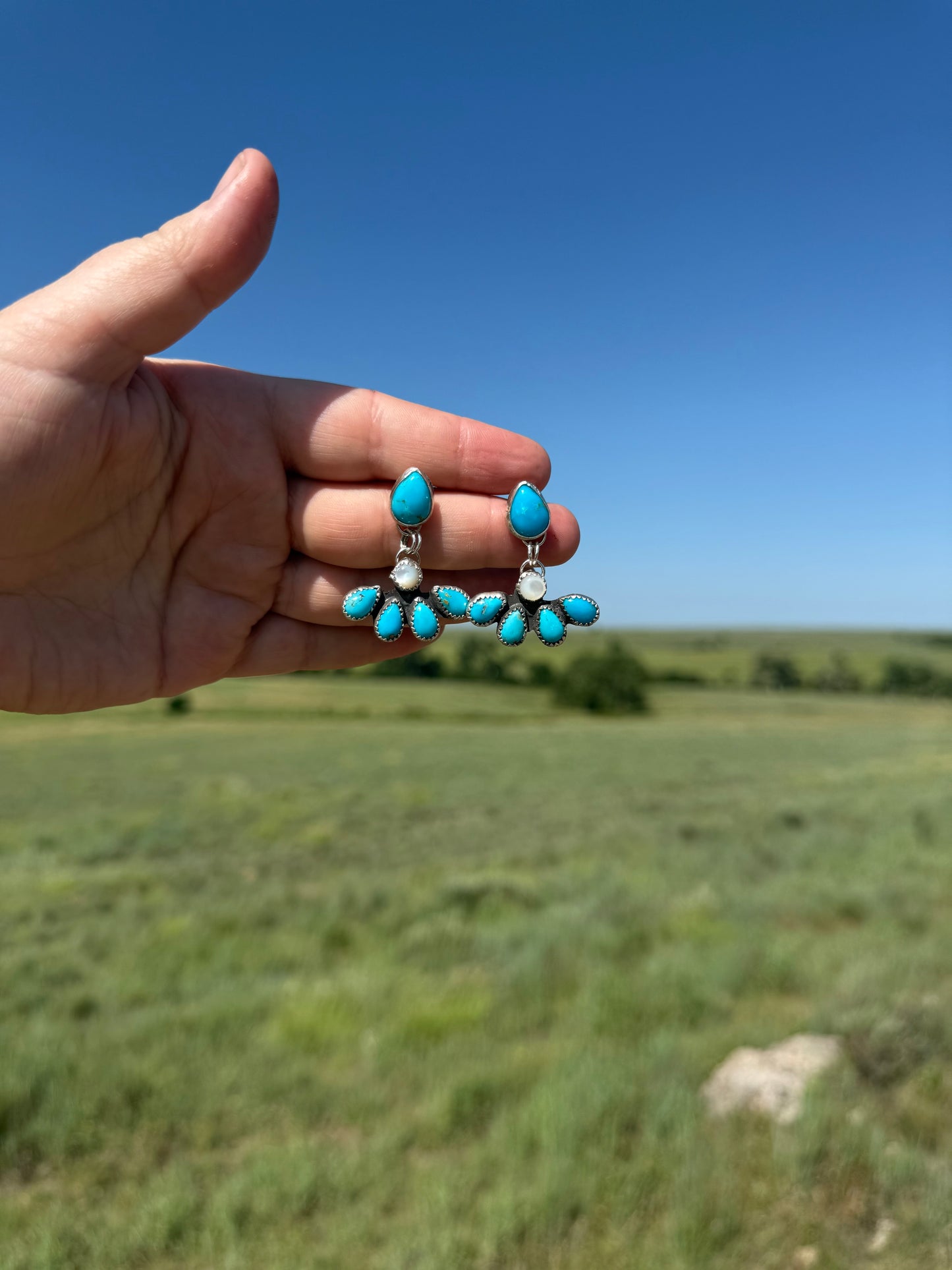 Sonoran Turquoise + Mother of Pearl Dangling Earrings