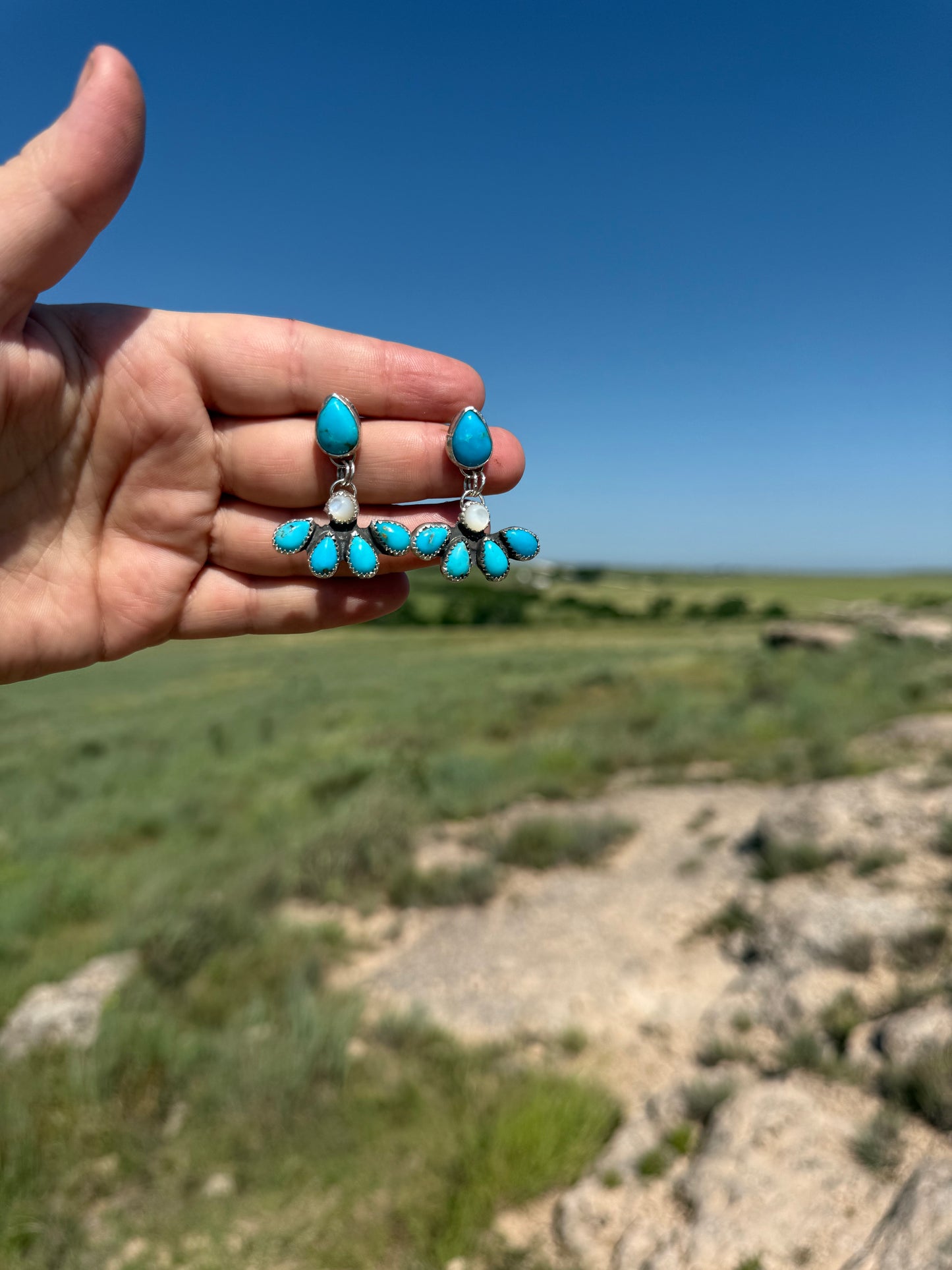 Sonoran Turquoise + Mother of Pearl Dangling Earrings