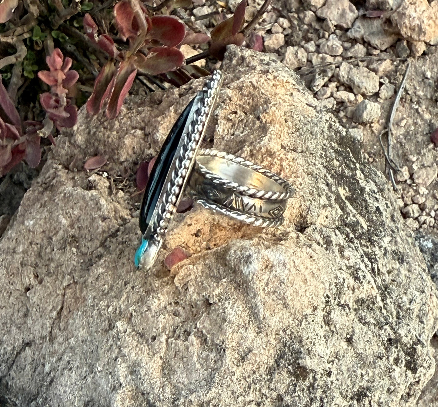 Black Onyx + Turquoise Ring Size 9