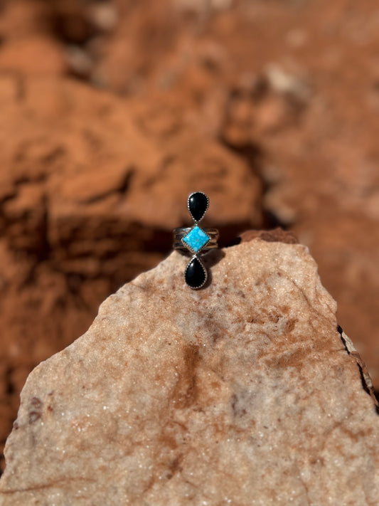 Black Onyx + Blue Bird Turquoise Ring Size 9.5