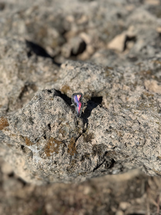 Aurora Opal Lightning Bolt Ring Size 7.5
