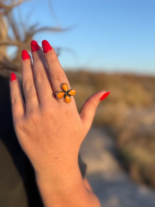 Orange Spiny Oyster Ring Size 8.75