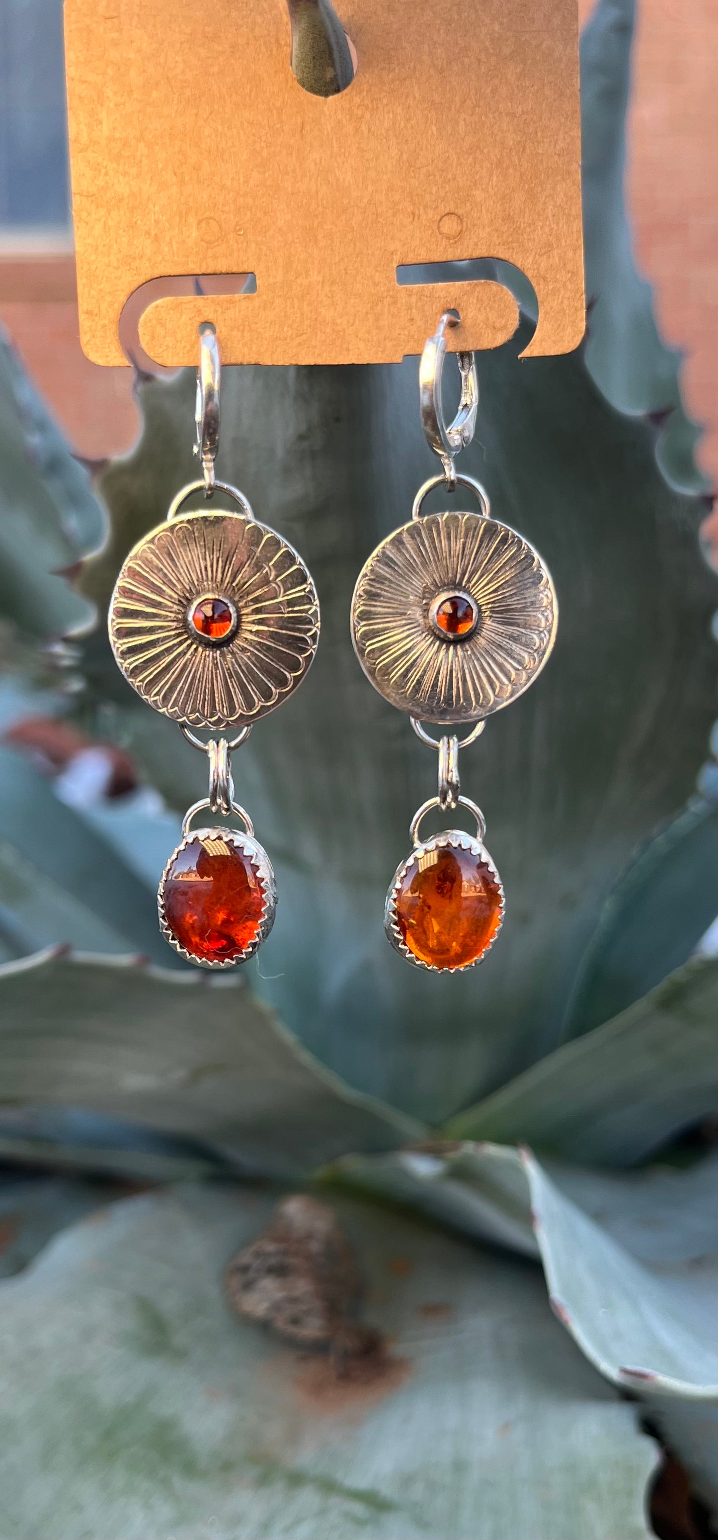 Concho + Baltic Amber Earrings