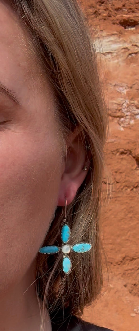 Turquoise + Mother of Pearl Dangling Earrings