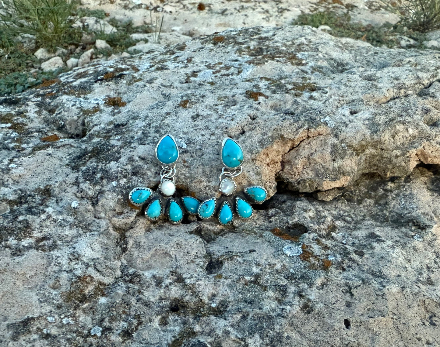 Sonoran Turquoise + Mother of Pearl Dangling Earrings