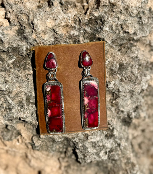 Red Dahlia Dangling Earrings