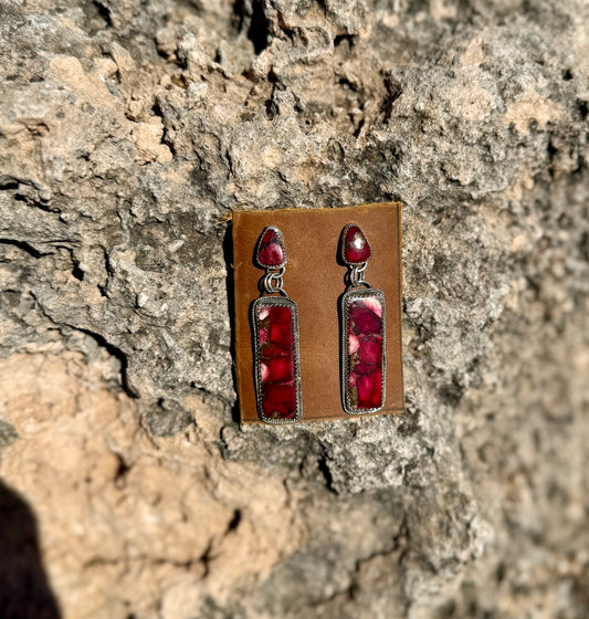 Red Dahlia Dangling Earrings