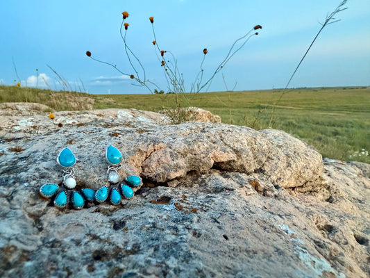 Sonoran Turquoise + Mother of Pearl Dangling Earrings