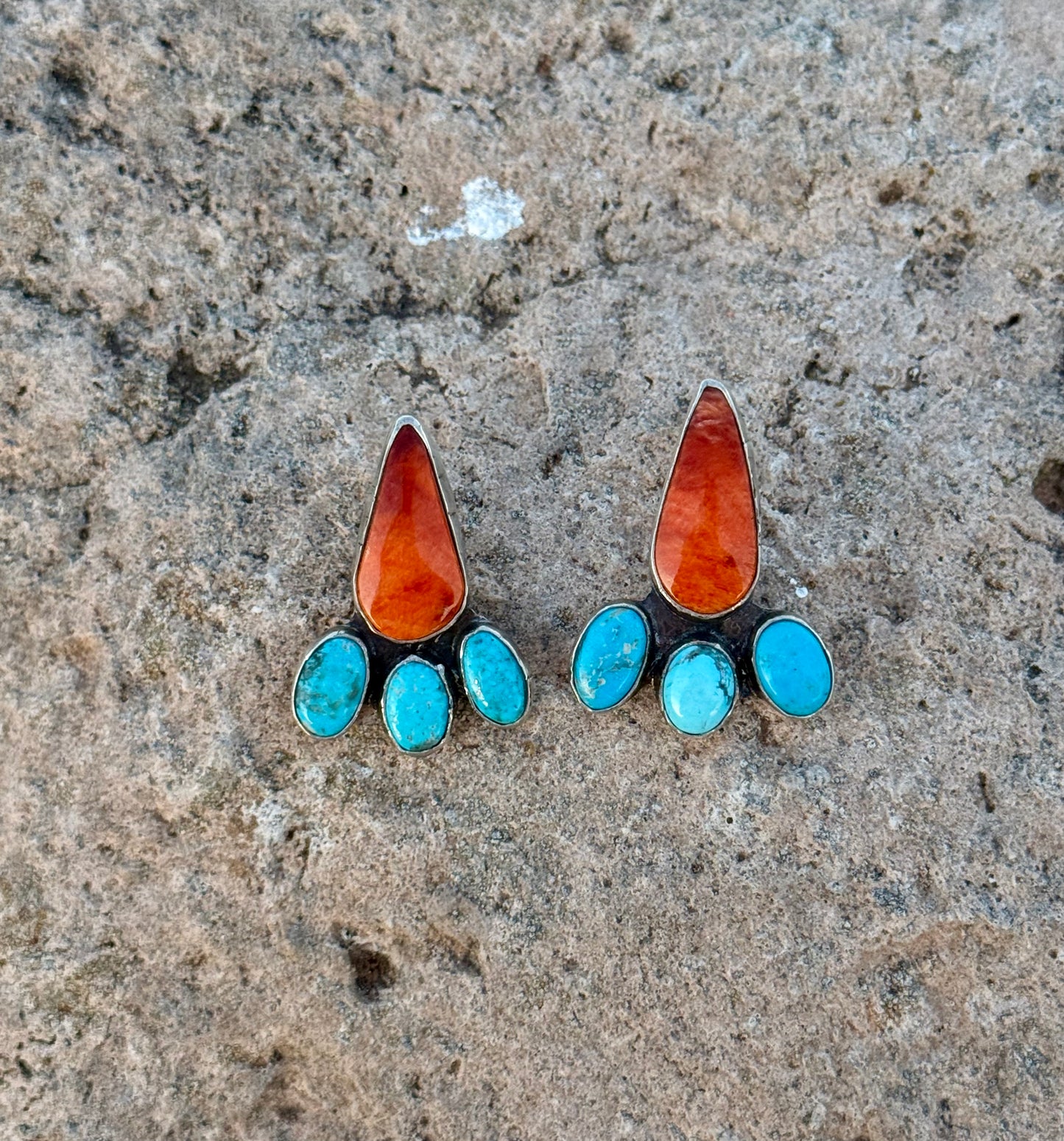 Orange Spiny + Turquoise Earrings