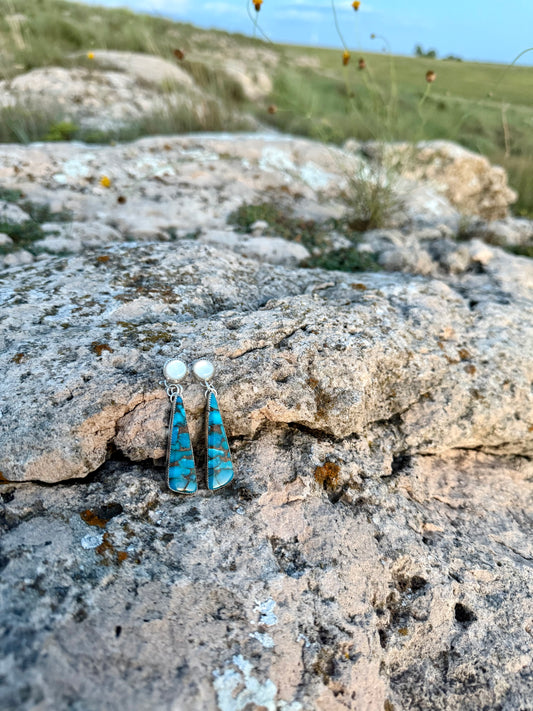 Kingman Turquoise + Mother of Pearl Earrings