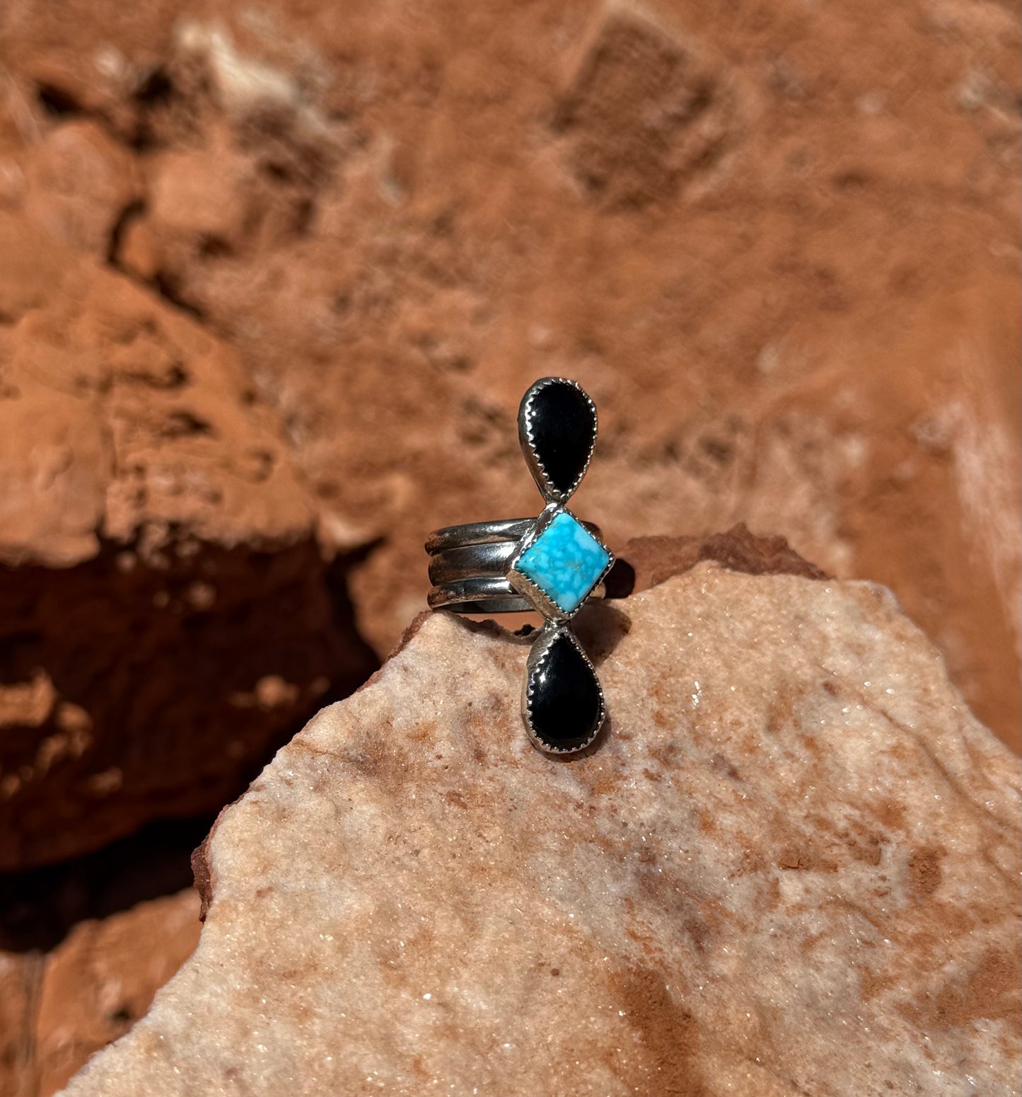 Black Onyx + Blue Bird Turquoise Ring Size 9.5