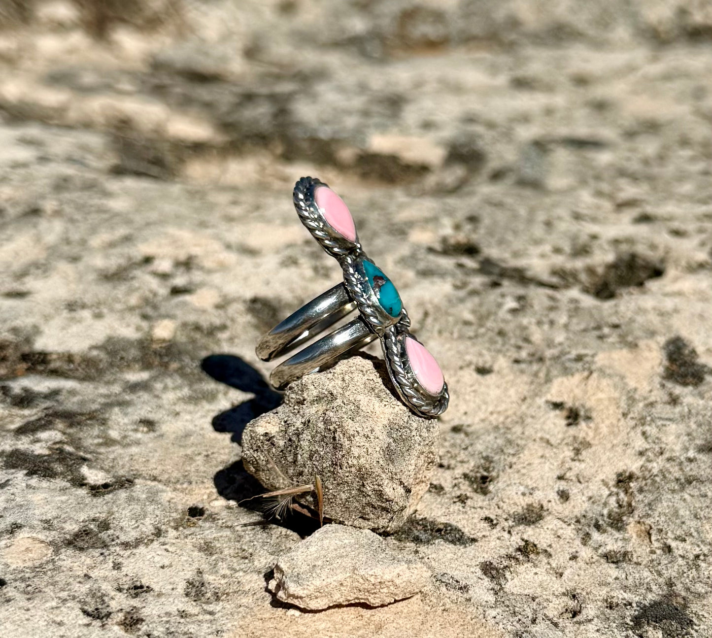 Pink Conch + Turquoise Ring Size 6.5