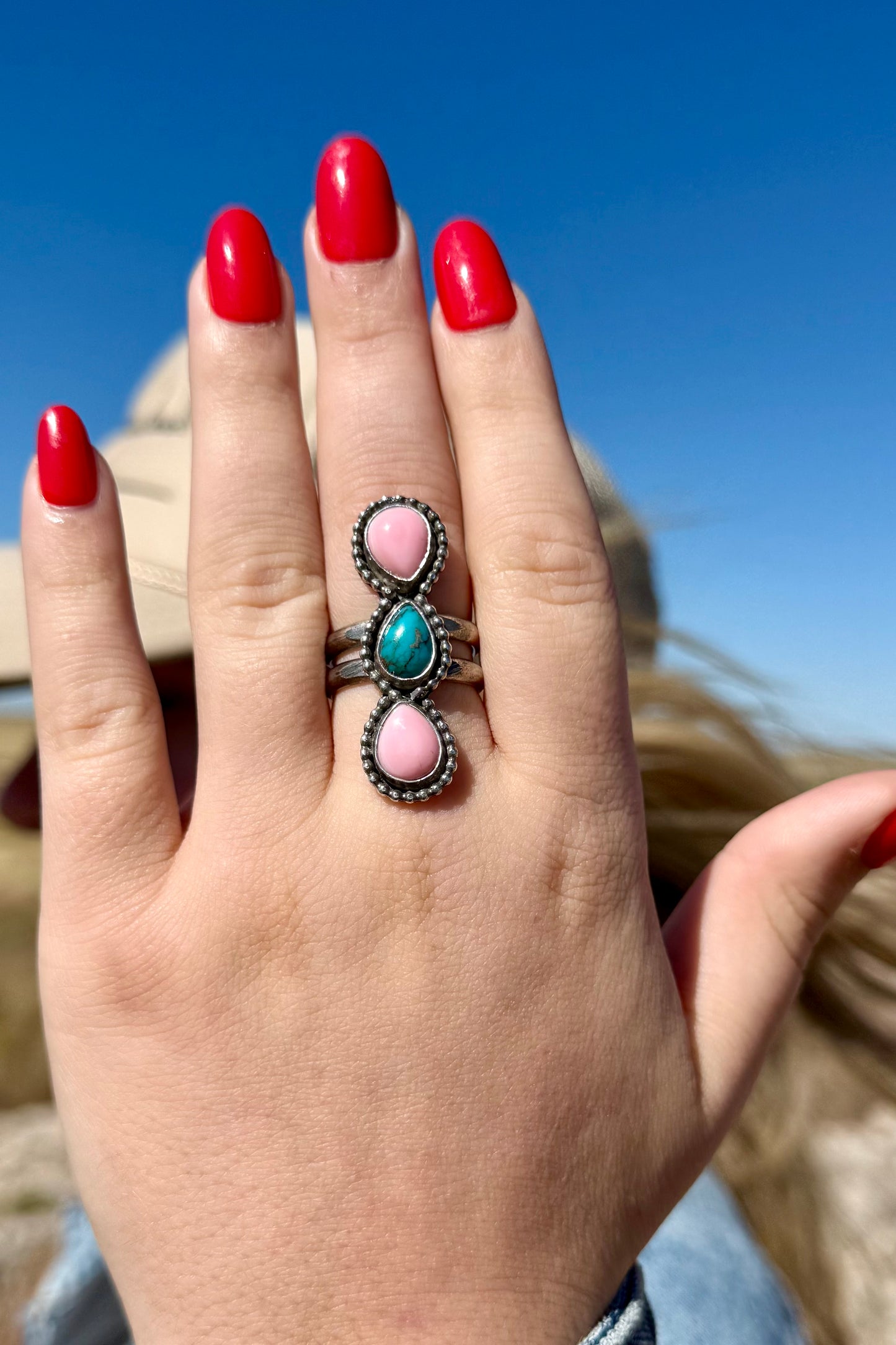 Pink Conch + Turquoise Ring Size 8
