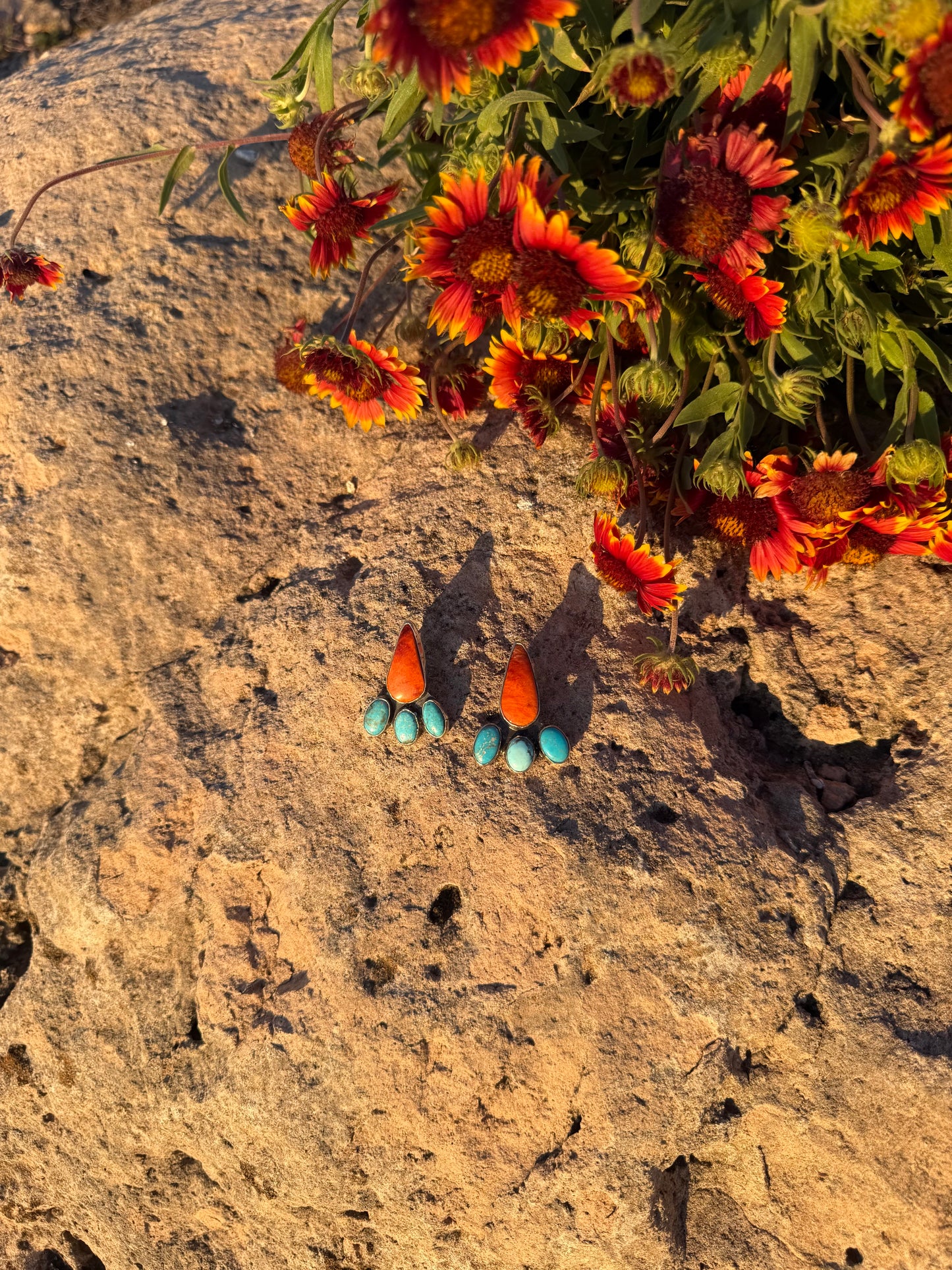 Orange Spiny + Turquoise Earrings