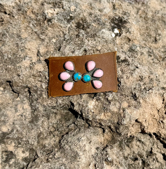 Pink Conch + Kingman Turquoise Studs