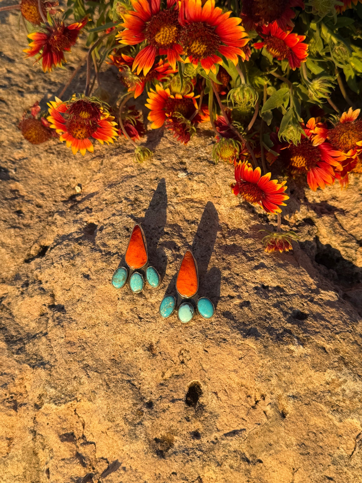Orange Spiny + Turquoise Earrings