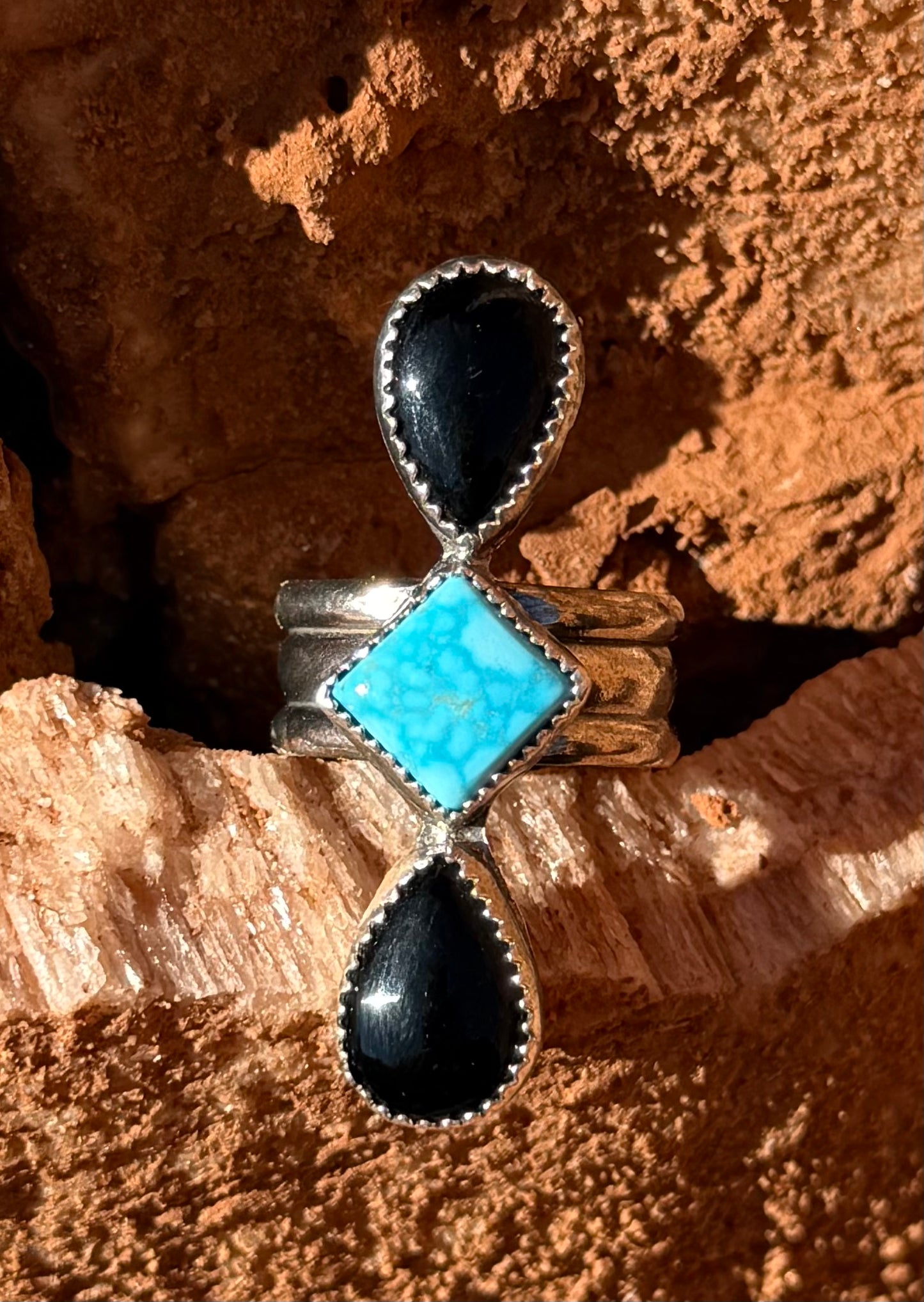 Black Onyx + Blue Bird Turquoise Ring Size 9.5
