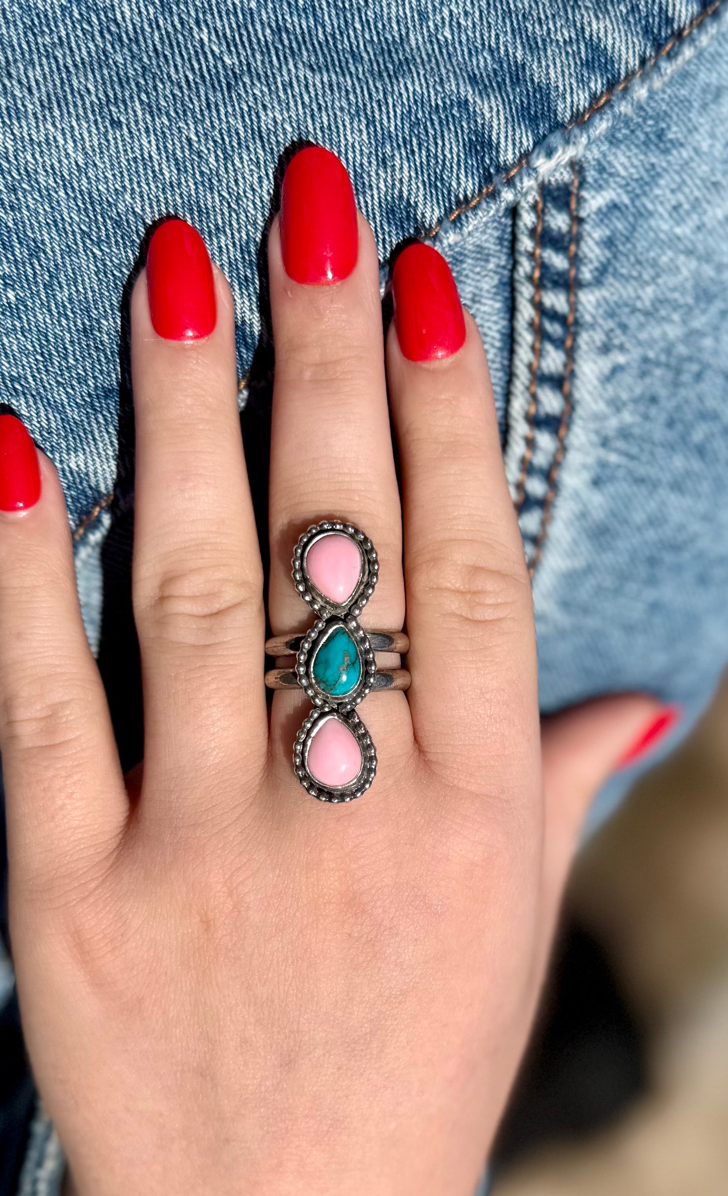 Pink Conch + Turquoise Ring Size 8
