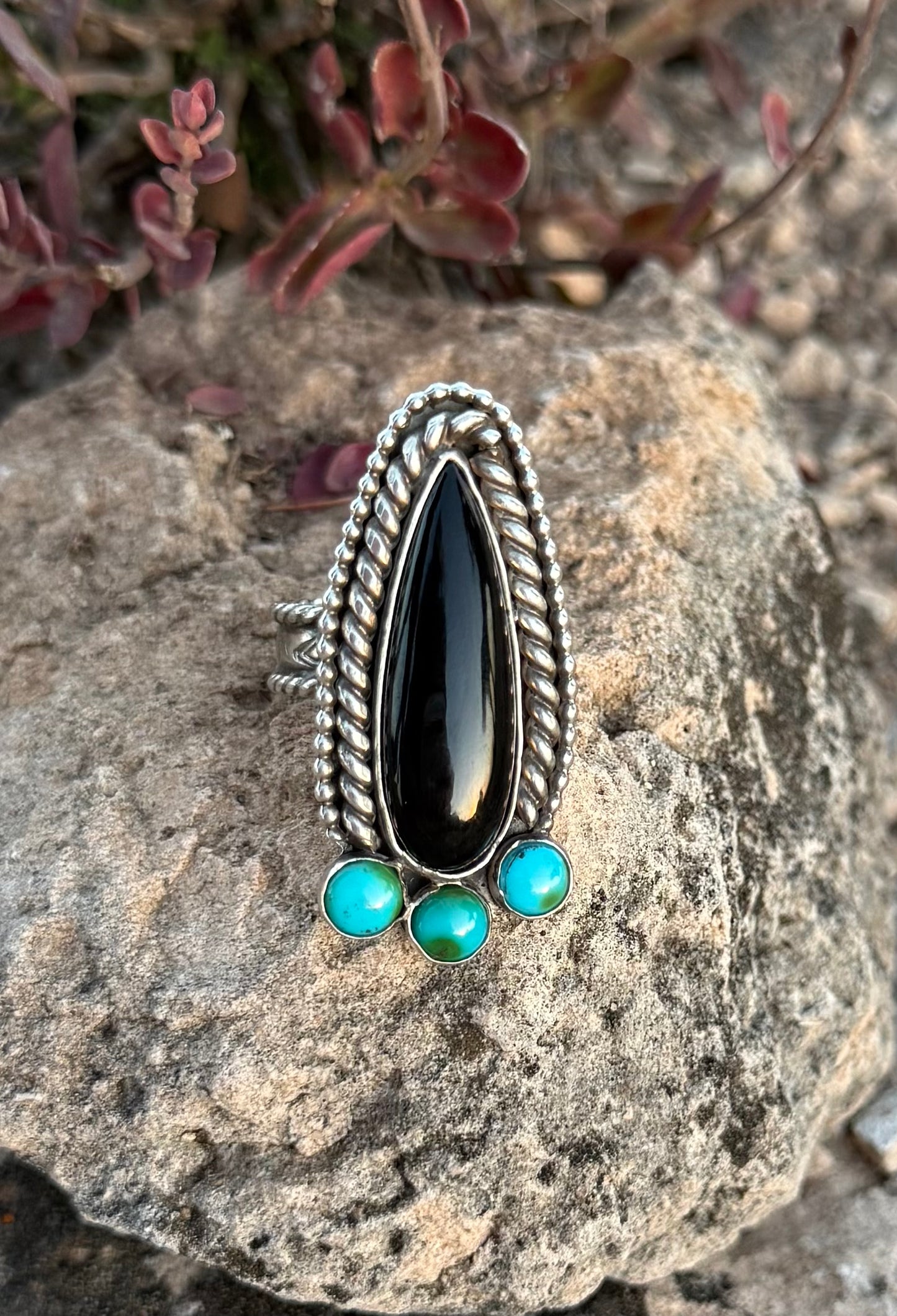 Black Onyx + Turquoise Ring Size 9