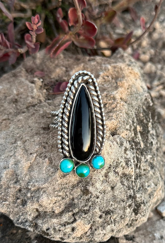 Black Onyx + Turquoise Ring Size 9