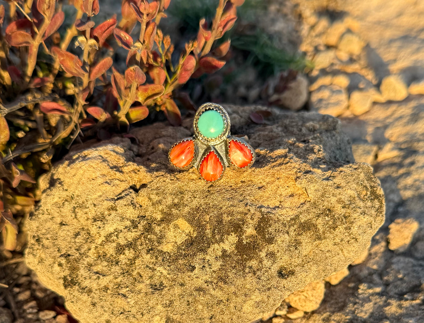 Red Spiny Oyster + Turquoise Ring Size 8