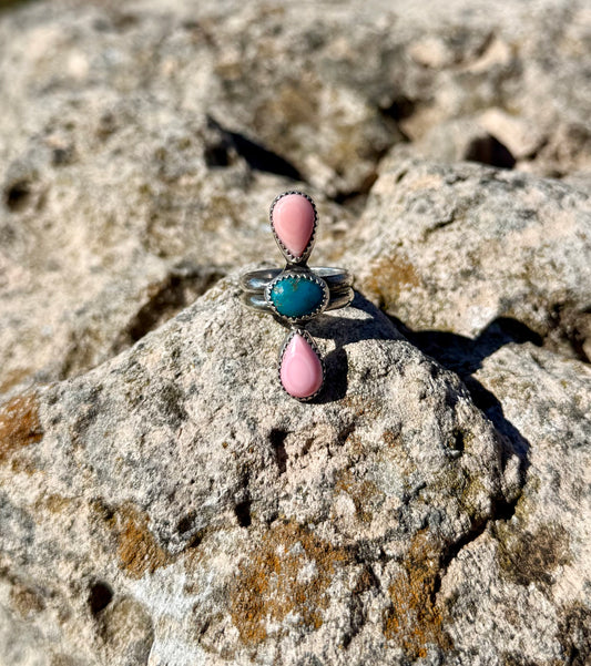 Pink Conch + Turquoise Ring Size 8.5