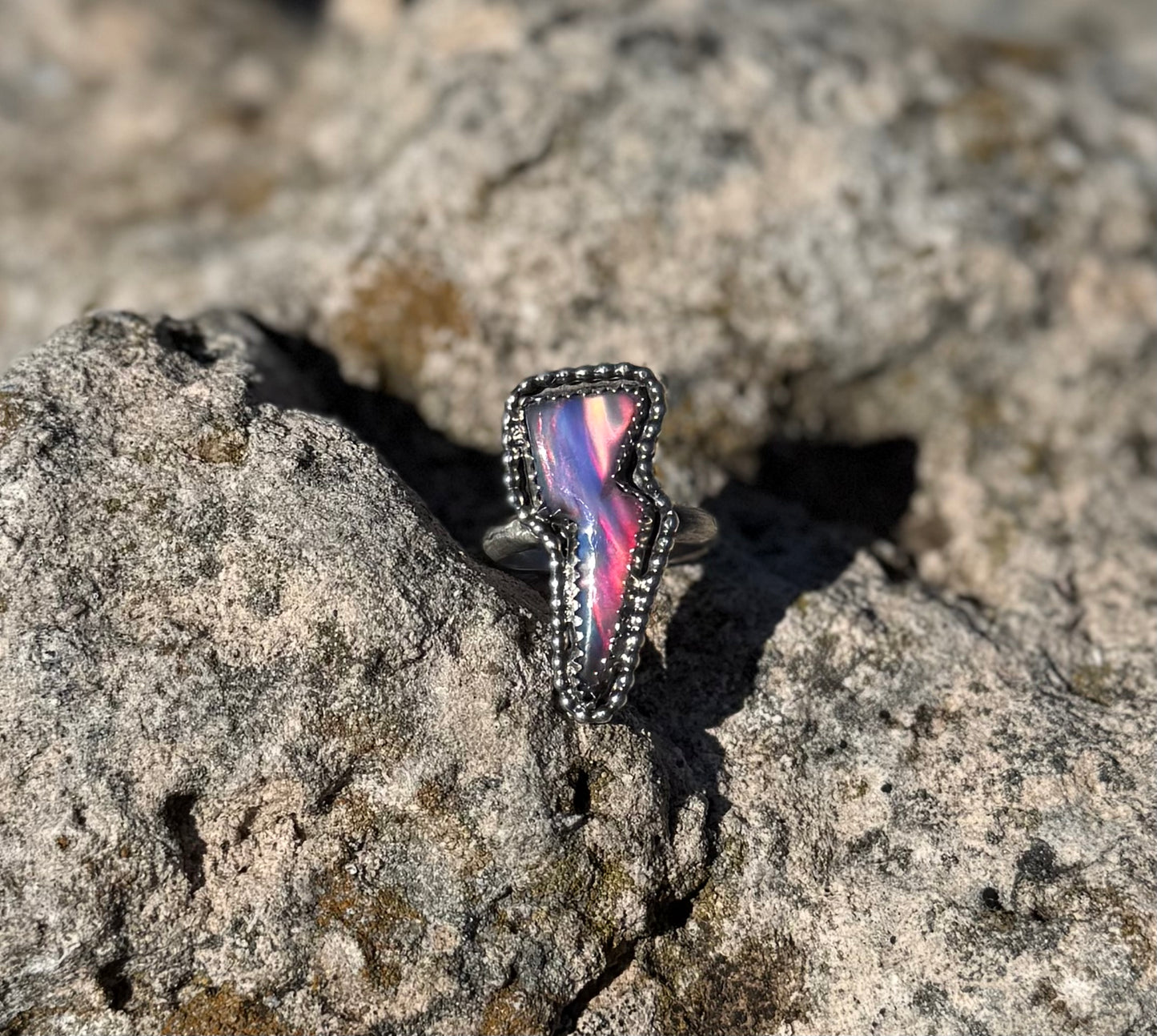 Aurora Opal Lightning Bolt Ring Size 7.5