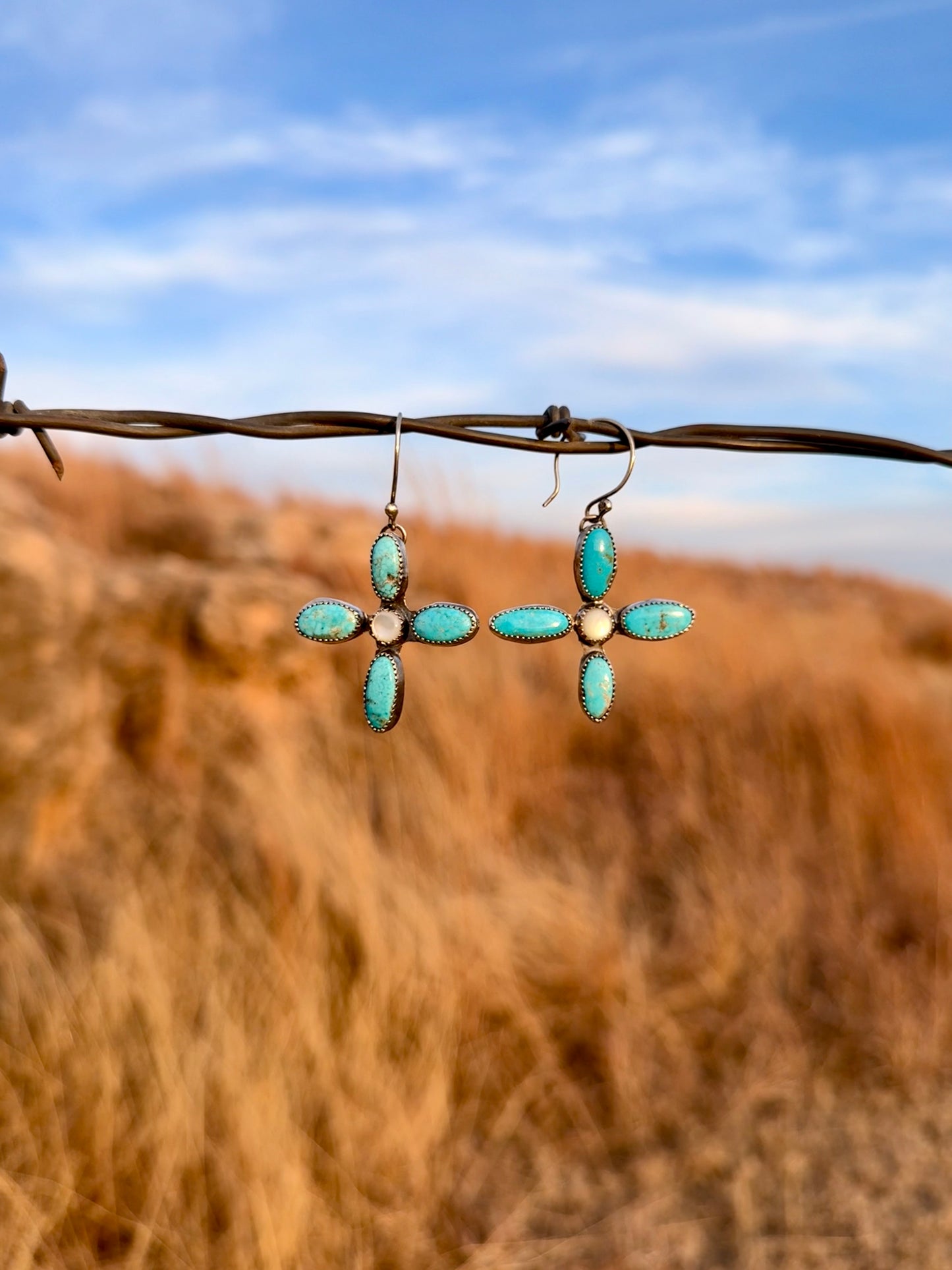 Turquoise + Mother of Pearl Dangling Earrings