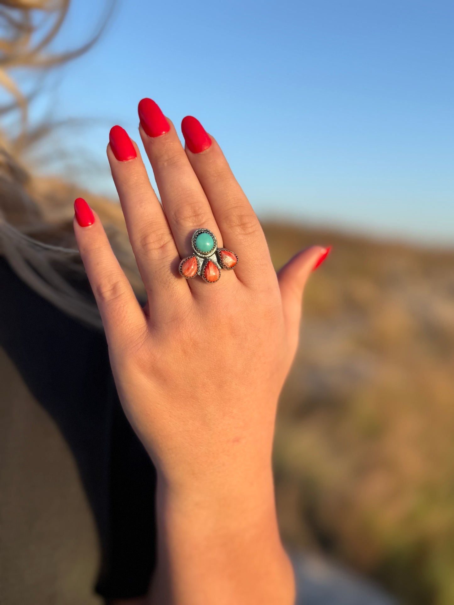 Red Spiny Oyster + Turquoise Ring Size 8