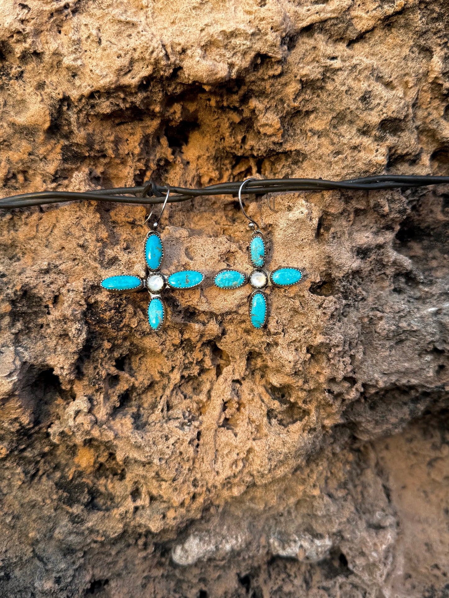 Turquoise + Mother of Pearl Dangling Earrings