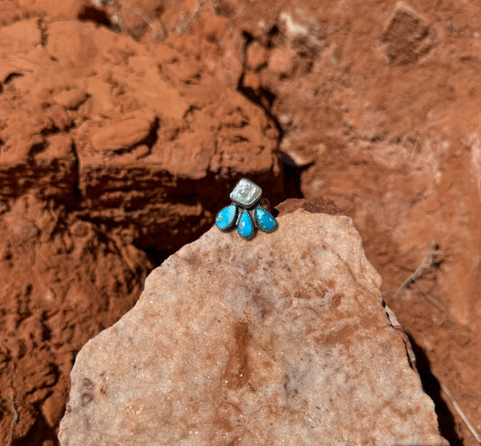 Pearl + Blue Bird Turquoise Ring Size 7