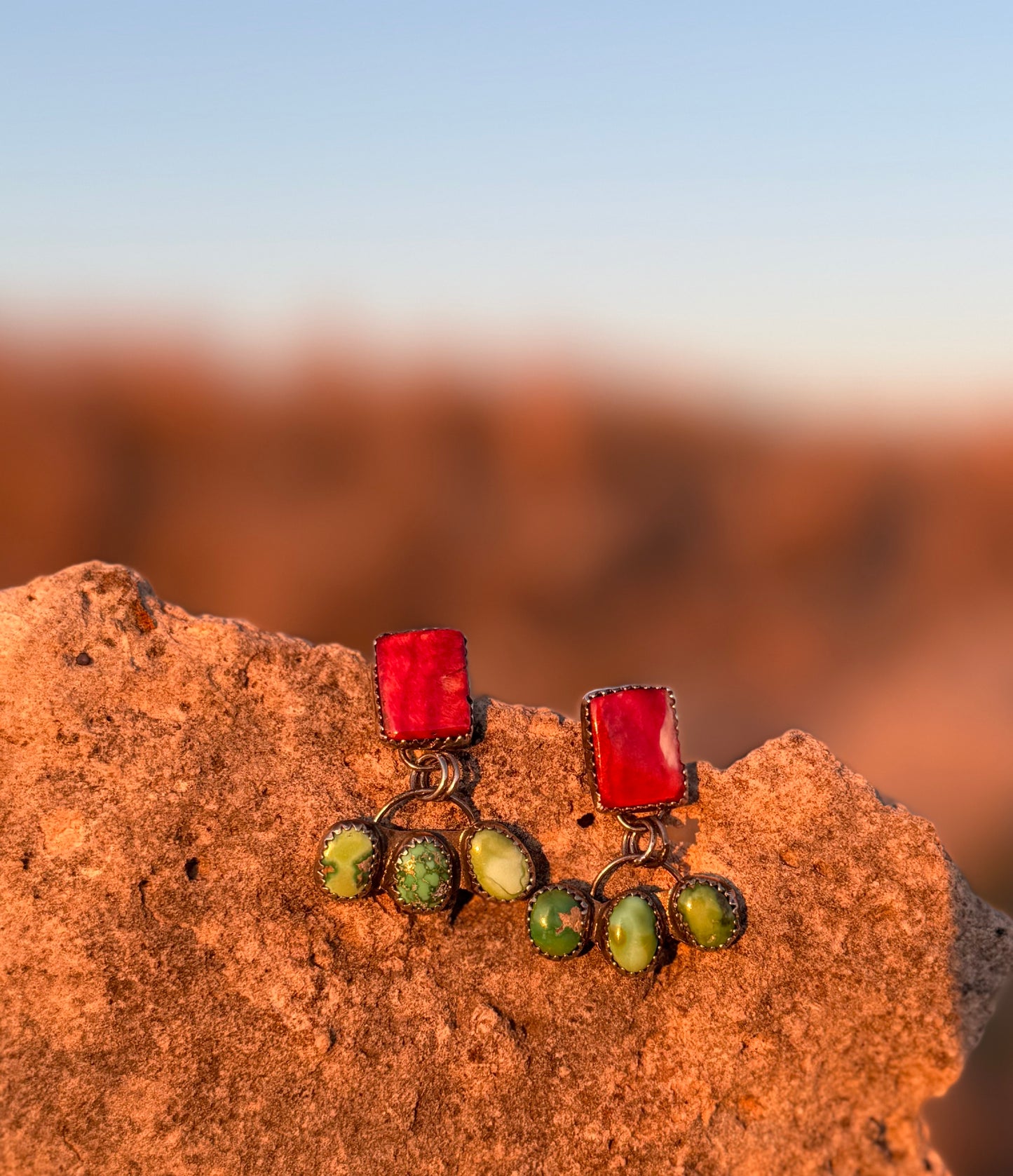 Red Spiny Oyster + Sonoran Gold Earrings