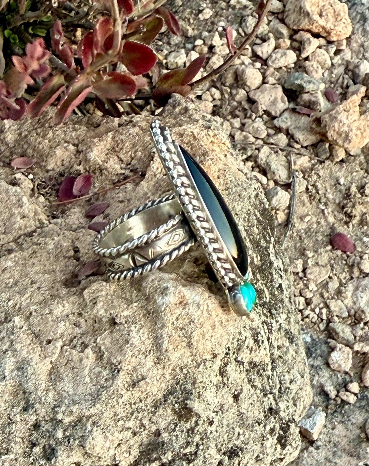 Black Onyx + Turquoise Ring Size 9