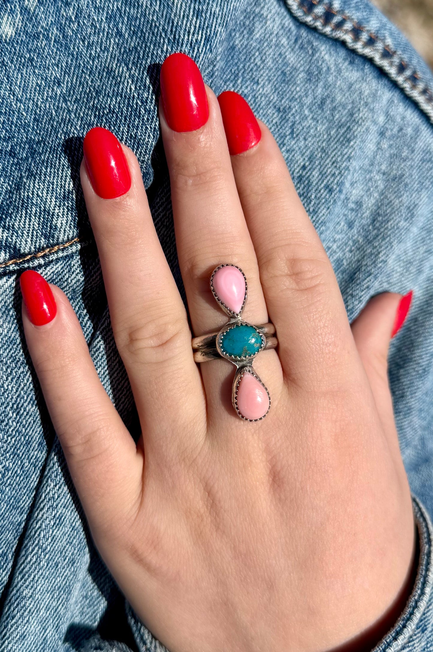 Pink Conch + Turquoise Ring Size 8.5