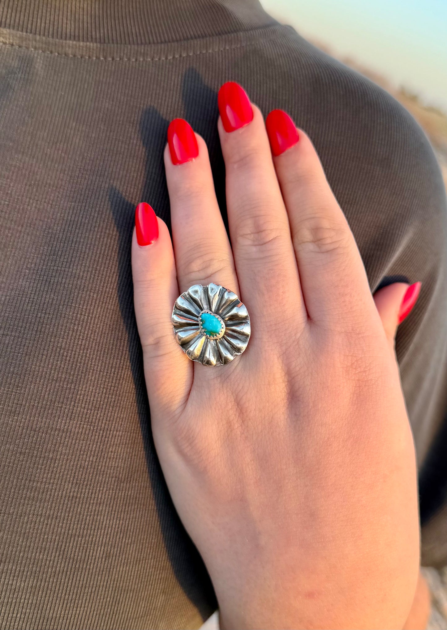 Turquoise Concho Ring Size 7