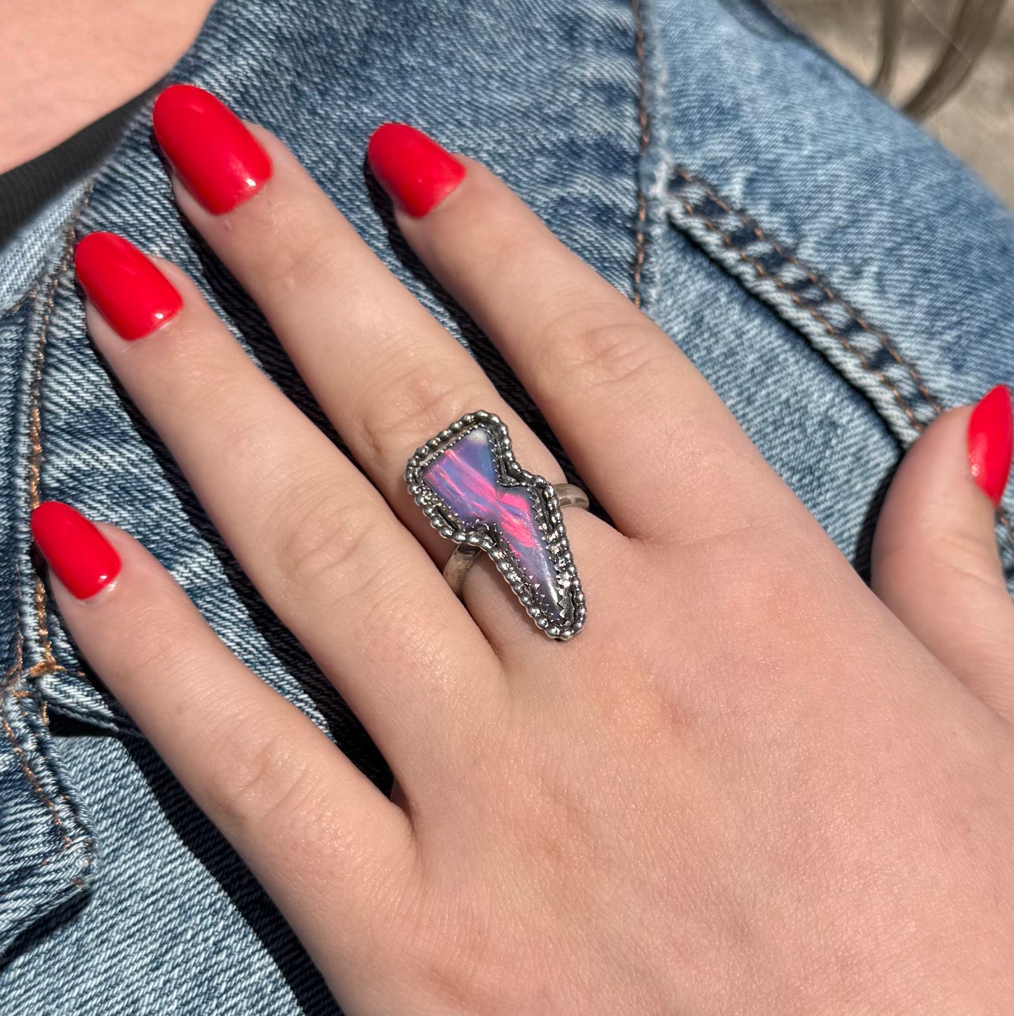 Aurora Opal Lightning Bolt Ring Size 7.5