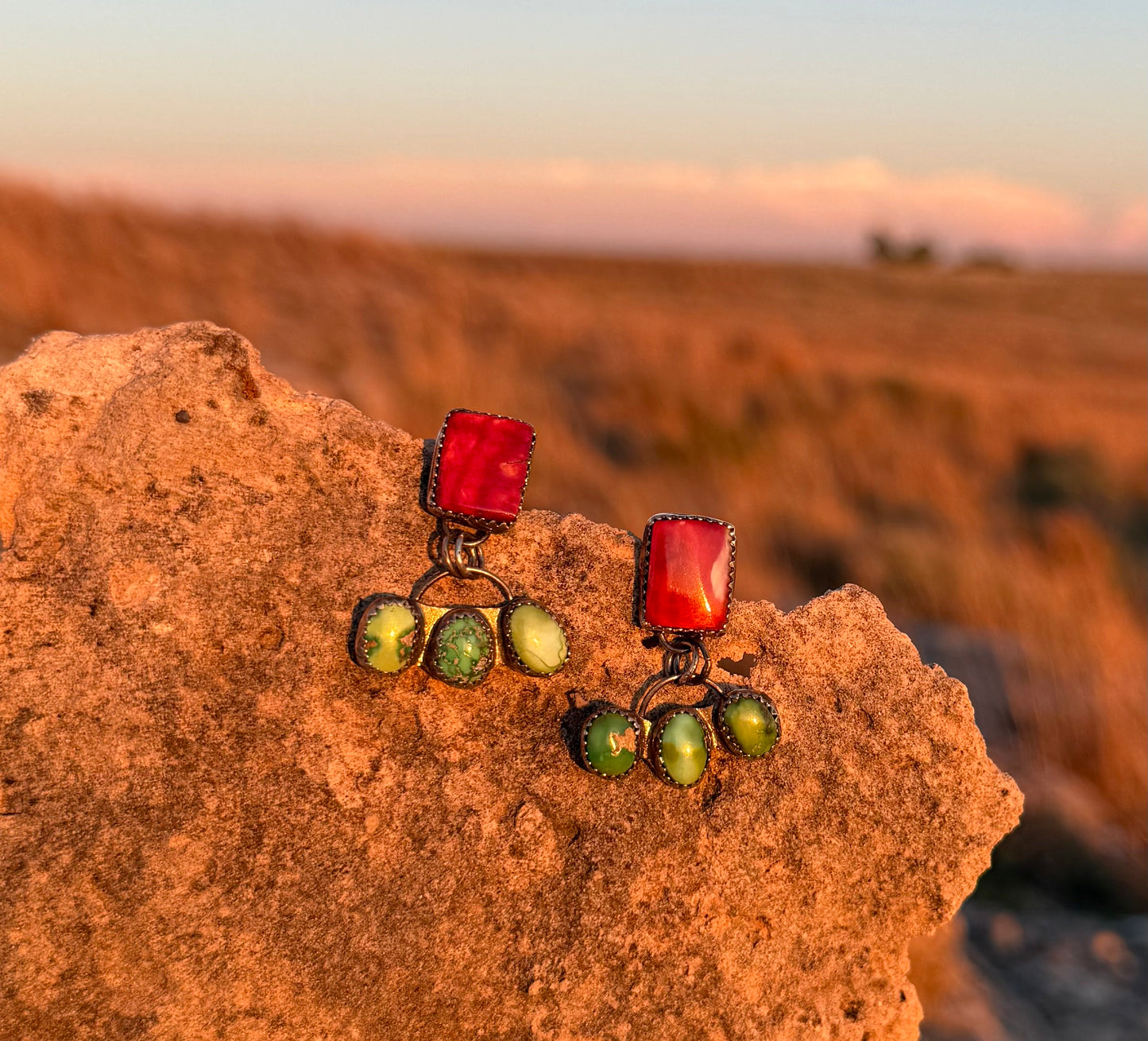 Red Spiny Oyster + Sonoran Gold Earrings