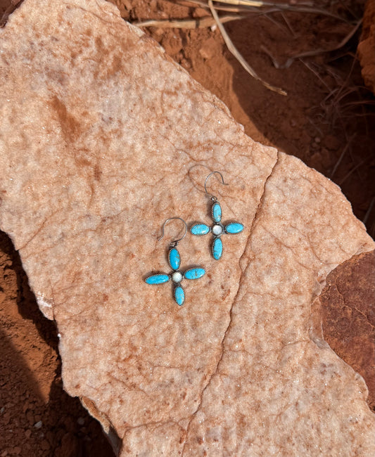 Turquoise + Mother of Pearl Dangling Earrings