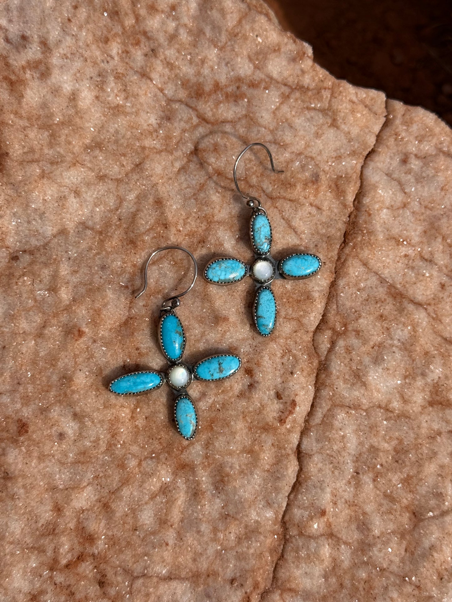 Turquoise + Mother of Pearl Dangling Earrings