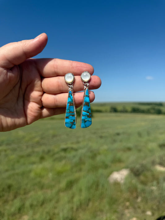 Kingman Turquoise + Mother of Pearl Earrings